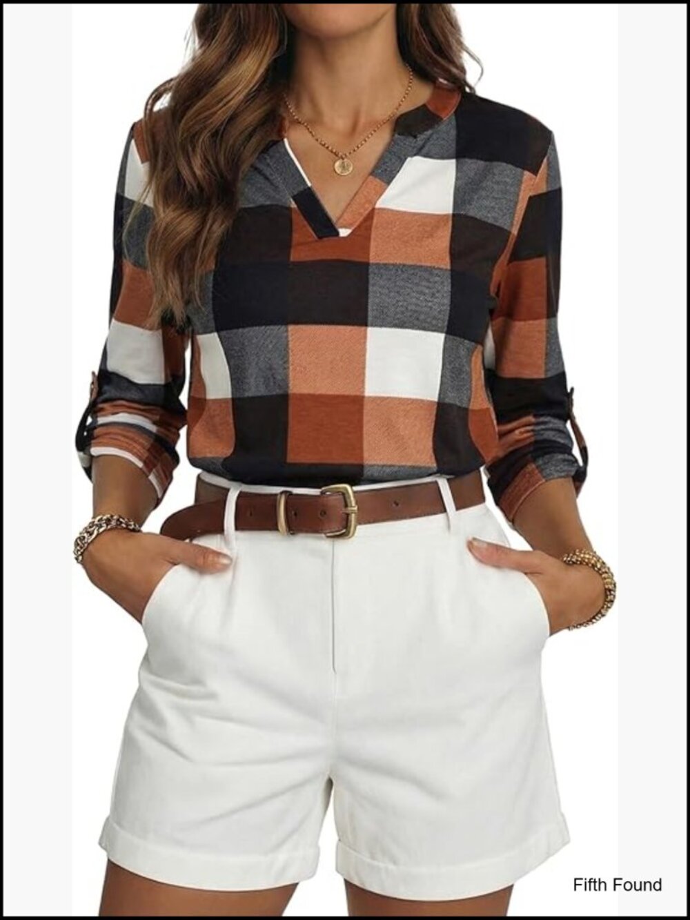 V-Neck Plaid Long Sleeve Button Down Blouse Work Top Tunic Shirt